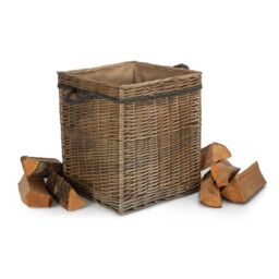 Red Hamper Medium Antique Wash Square Storage Log Basket in Light Brown - thumbnail 2