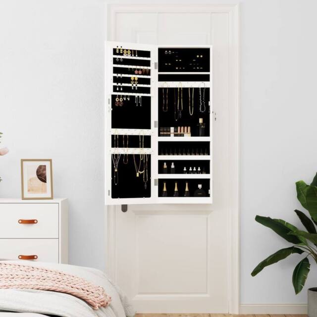 Berkfield Home Mirror Jewellery Cabinet Wall Mounted White 37.5x10x106 cm - image 1