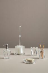 Orsina 3D Geometric Blue Acrylic Toothbrush Holder, Freestanding Toothbrush Unit, Lightweight Bathroom Accessory in Clear - thumbnail 3
