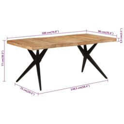 Berkfield Home Dining Table Black 180x90x77 cm Solid Wood Acacia - Size: 180 x 90 x 77 cm - thumbnail 7