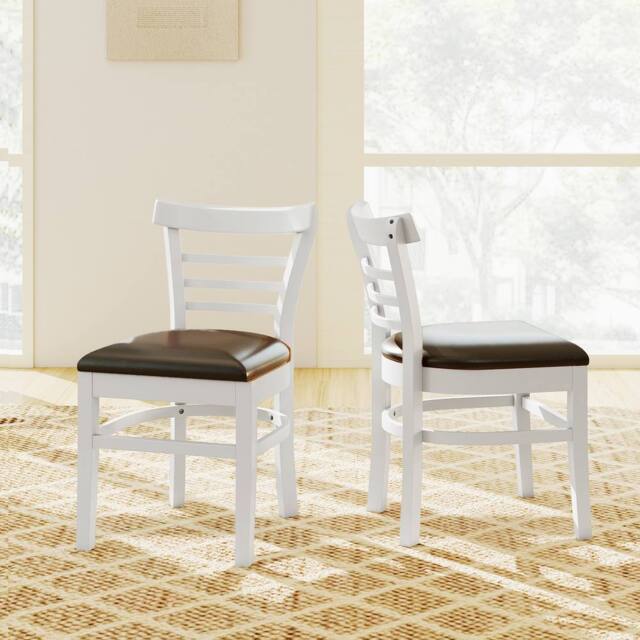Costway Modern Dining Chair Set of 2 PU Leather Upholstered Kitchen Chair in White - image 1