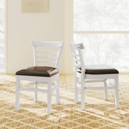 Costway Modern Dining Chair Set of 2 PU Leather Upholstered Kitchen Chair in White