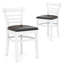 Costway Modern Dining Chair Set of 2 PU Leather Upholstered Kitchen Chair in White - thumbnail 2