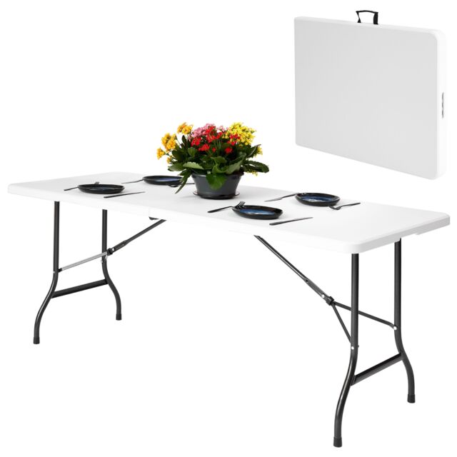 Novecrafto 6ft Folding Table - Sturdy Steel Frame Trestle Table, Powder Coated Foldable Table - Camping Table for 6 Person (180x70cm) - image 1