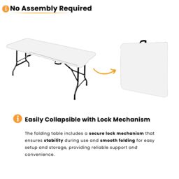 Novecrafto 6ft Folding Table - Sturdy Steel Frame Trestle Table, Powder Coated Foldable Table - Camping Table for 6 Person (180x70cm) - thumbnail 5