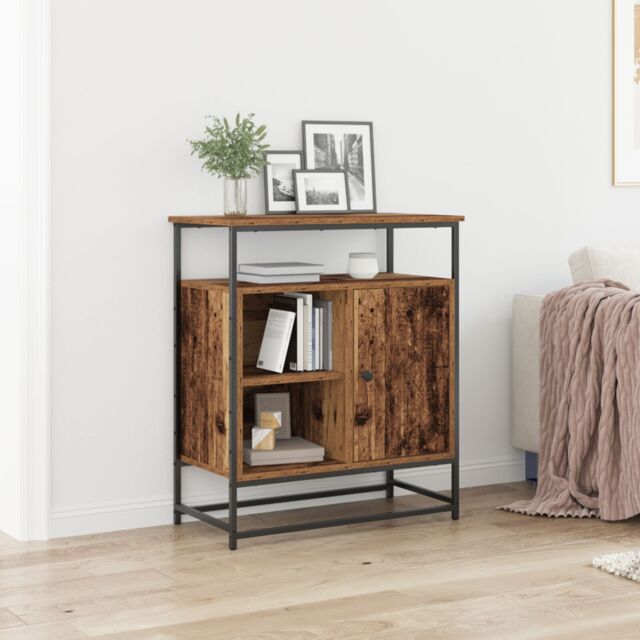 Berkfield Home Sideboard Old Wood 69x35x80 cm Engineered Wood & Steel in Brown - Size: 69 x 35 x 80 cm - image 1