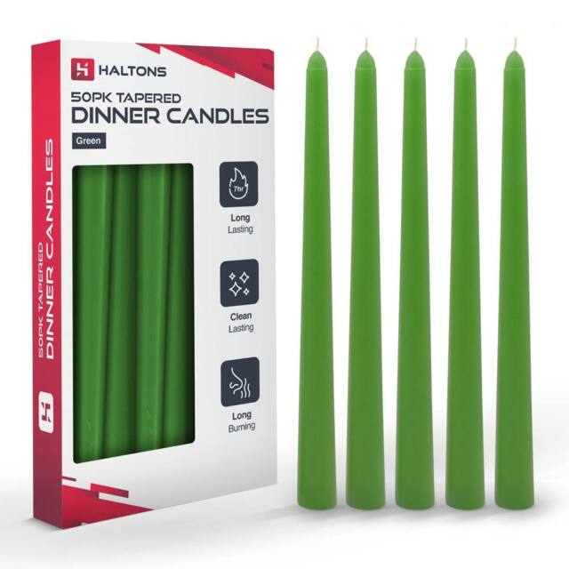 Haltons Multipack of Long Tapered Candles - Unscented - 7-Hour Burn Time in Green - image 1