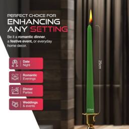 Haltons Multipack of Long Tapered Candles - Unscented - 7-Hour Burn Time in Green - thumbnail 4