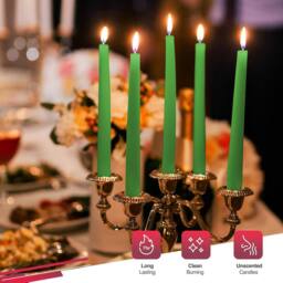 Haltons Multipack of Long Tapered Candles - Unscented - 7-Hour Burn Time in Green - thumbnail 2