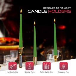 Haltons Multipack of Long Tapered Candles - Unscented - 7-Hour Burn Time in Green - thumbnail 5