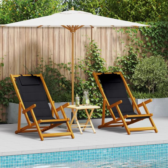 Berkfield Home Folding Beach Chairs Set of 2 Black Textilene 61.5 x 110 x 97 cm - image 1