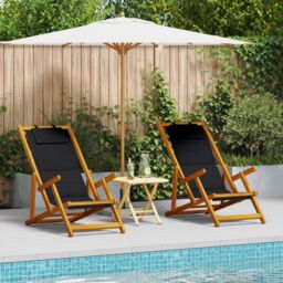 Berkfield Home Folding Beach Chairs Set of 2 Black Textilene 61.5 x 110 x 97 cm - thumbnail 1