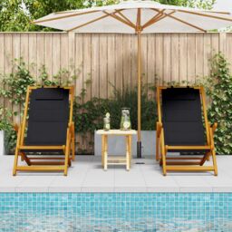 Berkfield Home Folding Beach Chairs Set of 2 Black Textilene 61.5 x 110 x 97 cm - thumbnail 3
