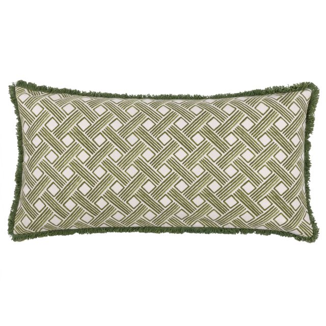 HOEM Alexah 100% Cotton Geometric Fringed Cushion in Olive - image 1