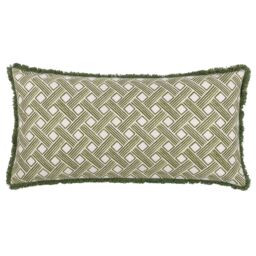 HOEM Alexah 100% Cotton Geometric Fringed Cushion in Olive - thumbnail 1