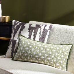 HOEM Alexah 100% Cotton Geometric Fringed Cushion in Olive - thumbnail 4