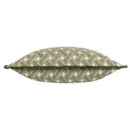 HOEM Alexah 100% Cotton Geometric Fringed Cushion in Olive - thumbnail 2