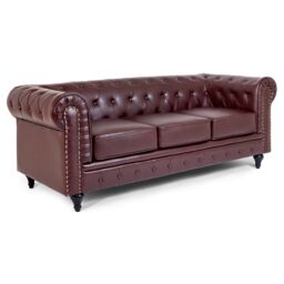 Bravich LTD Chesterfield Faux Leather Button-Tufted 3-Seater Sofa in Brown - Size: 3 Seater - thumbnail 3