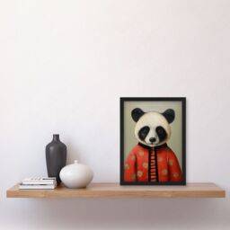 Artery8 Wall Art Print Panda Cub in Chinese Uniform Fun Kids Bedroom Artwork Framed A4 in Black - thumbnail 2
