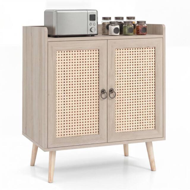 Costway Sideboard Buffet Cabinet Rattan Coffee Bar Cabinet w/ Adjustable Shelf in Natural - image 1