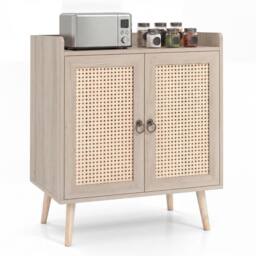 Costway Sideboard Buffet Cabinet Rattan Coffee Bar Cabinet w/ Adjustable Shelf in Natural - thumbnail 1
