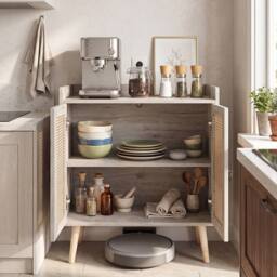 Costway Sideboard Buffet Cabinet Rattan Coffee Bar Cabinet w/ Adjustable Shelf in Natural - thumbnail 5