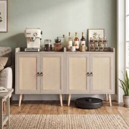 Costway Sideboard Buffet Cabinet Rattan Coffee Bar Cabinet w/ Adjustable Shelf in Natural - thumbnail 7