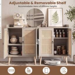 Costway Sideboard Buffet Cabinet Rattan Coffee Bar Cabinet w/ Adjustable Shelf in Natural - thumbnail 4