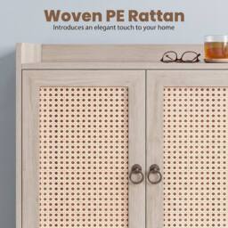 Costway Sideboard Buffet Cabinet Rattan Coffee Bar Cabinet w/ Adjustable Shelf in Natural - thumbnail 6