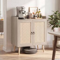 Costway Sideboard Buffet Cabinet Rattan Coffee Bar Cabinet w/ Adjustable Shelf in Natural - thumbnail 8