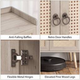 Costway Sideboard Buffet Cabinet Rattan Coffee Bar Cabinet w/ Adjustable Shelf in Natural - thumbnail 3