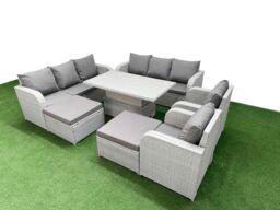 Fimous PE Rattan High Back Lounge Sofa Set Patio Adjustable Lifting Dining or Coffee Table & Chairs Set w/ 3 Seater Sofa Reclining Chair 2 Big - thumbnail 2