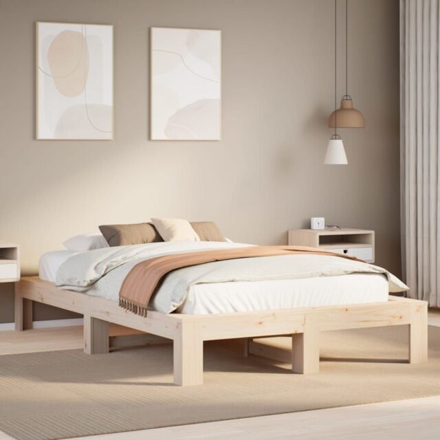 Berkfield Home Bed Frame without Mattress 135x190 cm Double Solid Wood Pine in Brown - image 1