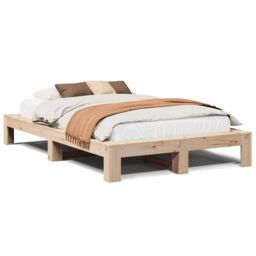 Berkfield Home Bed Frame without Mattress 135x190 cm Double Solid Wood Pine in Brown - thumbnail 2