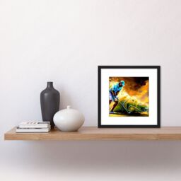 Artery8 Abstract Golfing Golf Course Green Golfer Swing Sport Colourful Yellow Painting Square Wooden Framed Wall Art Print Picture 8X8 Inch in Black - thumbnail 2
