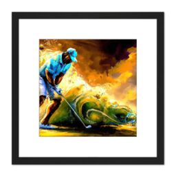 Artery8 Abstract Golfing Golf Course Green Golfer Swing Sport Colourful Yellow Painting Square Wooden Framed Wall Art Print Picture 8X8 Inch in Black - thumbnail 1