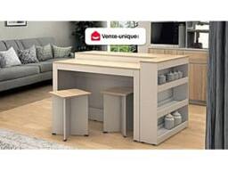 Vente-unique Kitchen Island Set + 2 Stools - White & Light Natural - NUSICE in Light Oak - thumbnail 4