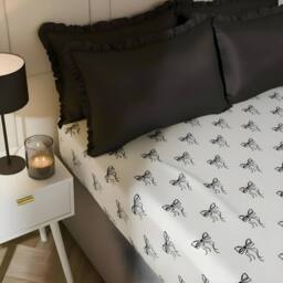 OHS Bows Print Microfibre Easy Care 25cm Deep Fitted Bed Sheet in White - Size: Double Fitted - thumbnail 1