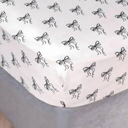 OHS Bows Print Microfibre Easy Care 25cm Deep Fitted Bed Sheet in White - Size: Double Fitted - thumbnail 2