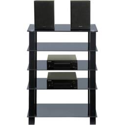 Centurion Supports TRINITY Gloss Black 5 Shelf Flat Screen TV Rack Glass Stand - thumbnail 2