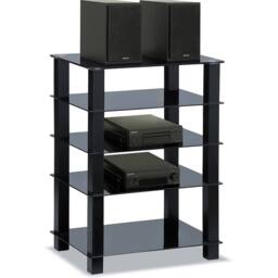 Centurion Supports TRINITY Gloss Black 5 Shelf Flat Screen TV Rack Glass Stand