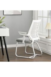 Living and Home Ergonomic Mesh Office Chair with Armrests and Padded Seat in Grey - thumbnail 2