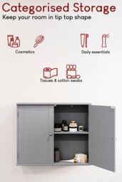 Home Discount Bath Vida Priano 2 Door Wall Cabinet With Shelves Bathroom Storage in Dark Grey - thumbnail 3