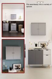 Home Discount Bath Vida Priano 2 Door Wall Cabinet With Shelves Bathroom Storage in Dark Grey - thumbnail 6