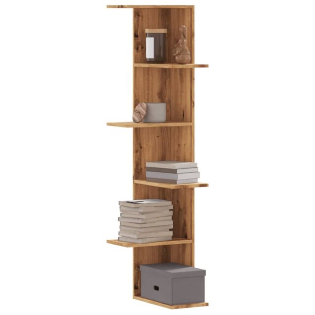 Berkfield Home Wall Corner Shelf Artisian Oak 36.5x36.5x140 cm Engineered Wood in Brown - image 1