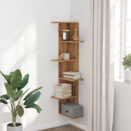 Berkfield Home Wall Corner Shelf Artisian Oak 36.5x36.5x140 cm Engineered Wood in Brown - thumbnail 3