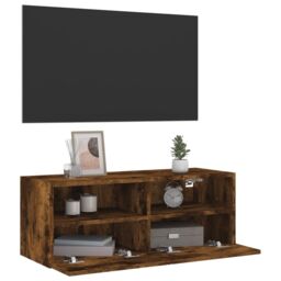 Berkfield Home TV Wall Cabinet Smoked Oak 80x30x30 cm Engineered Wood in Brown - Size: 80 x 30 x 30 cm - thumbnail 6
