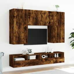 Berkfield Home TV Wall Cabinet Smoked Oak 80x30x30 cm Engineered Wood in Brown - Size: 80 x 30 x 30 cm - thumbnail 4