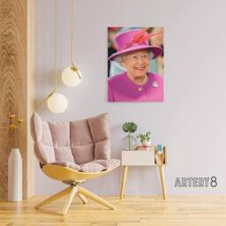 "Artery8 Joel Rouse Queen Elizabeth II Photograph Canvas Wall Art Print in Pink - Size: W18"" x H24""" - thumbnail 3