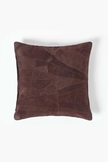 Homescapes Real Leather Suede Cushion with Feather Filling in Chocolate - Size: 45 cm x 45 cm - image 1